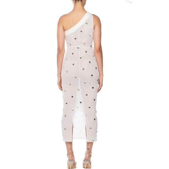 Akira White Chrissy Sheer Mesh Beaded Midi Party Dress Medium - Picture 8 of 15